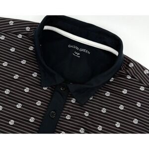 Galvin Green Polo Shirt Men Large Black AOP Stripe Golf Performance Logo